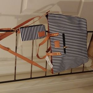 Jessica Moore Striped Shopping Tote + Wristlet